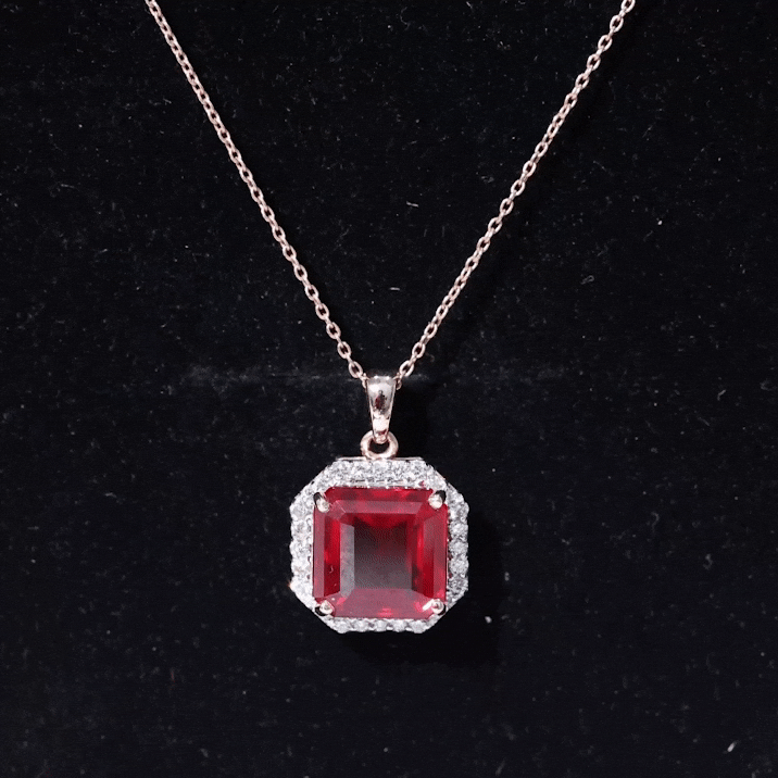 4.8 Carat Asscher Cut Lab Grown Ruby Necklace With Diamond