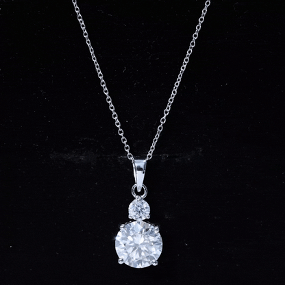 Brilliant Cut Moissanite Two Stone Necklace With Chain