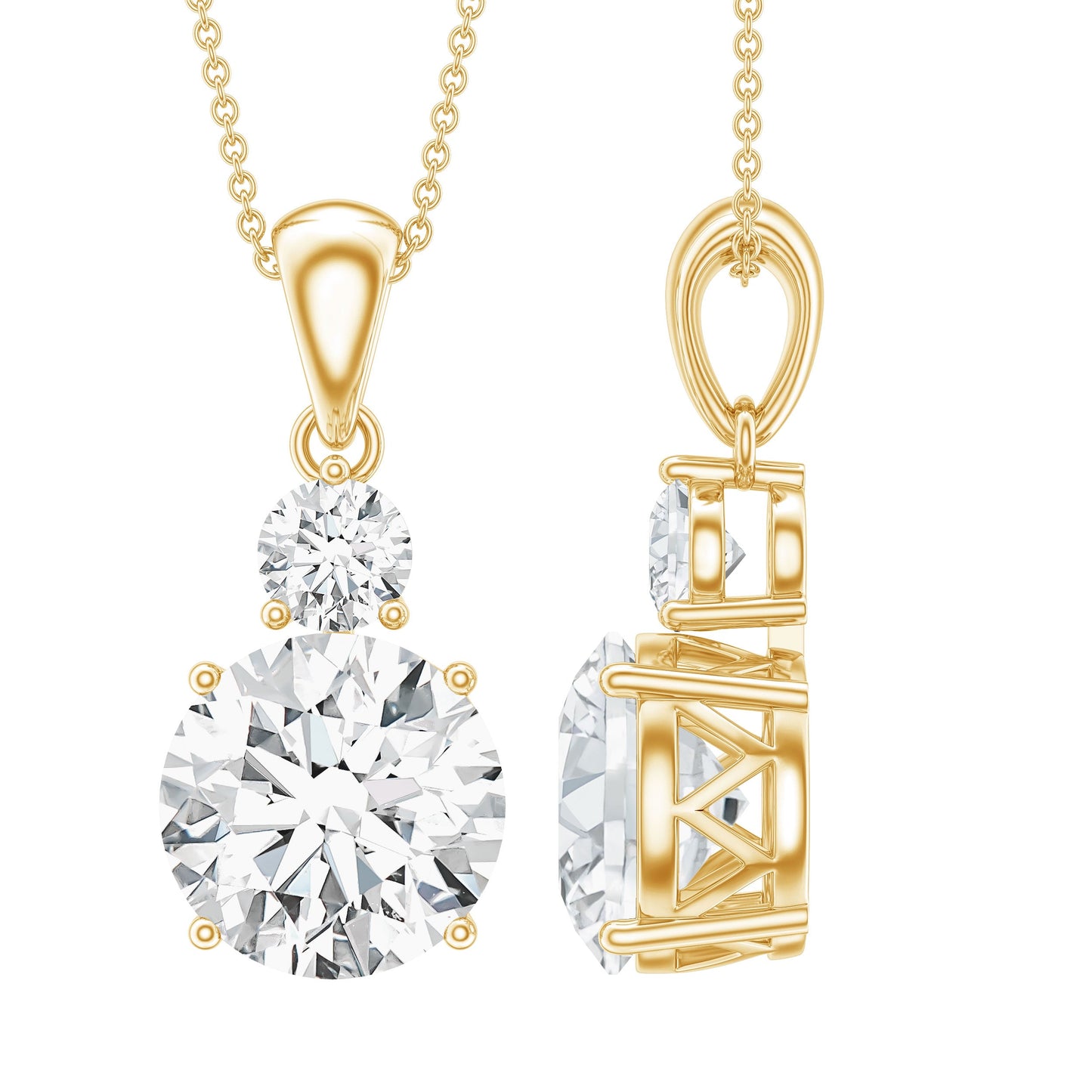 Brilliant Cut Moissanite Two Stone Necklace With Chain