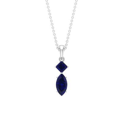 Lab Created Blue Sapphire Two Stone Pendant with Certificate