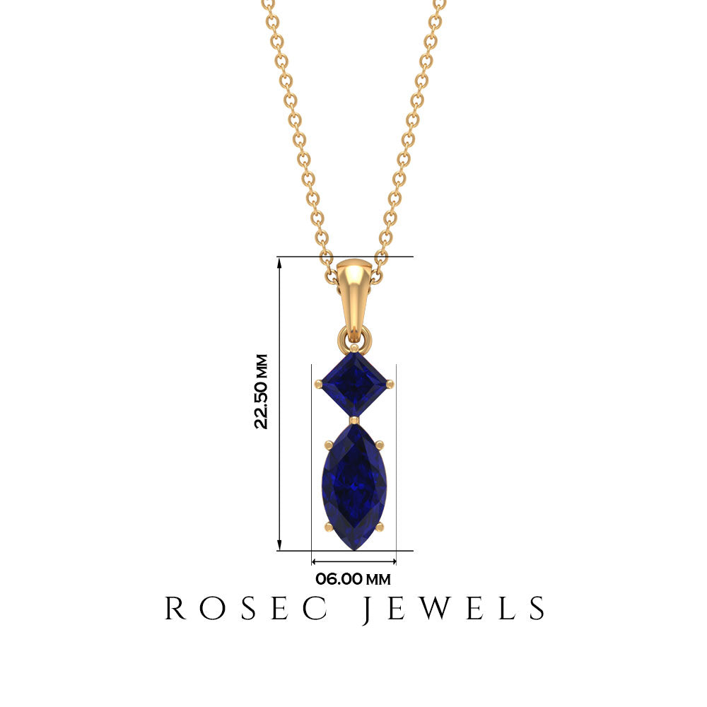 Lab Created Blue Sapphire Two Stone Pendant with Certificate