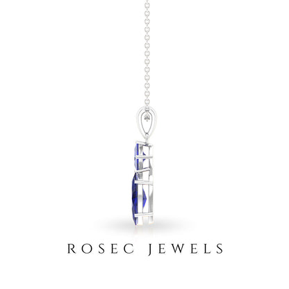 Lab Created Blue Sapphire Two Stone Pendant with Certificate