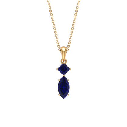 Lab Created Blue Sapphire Two Stone Pendant with Certificate