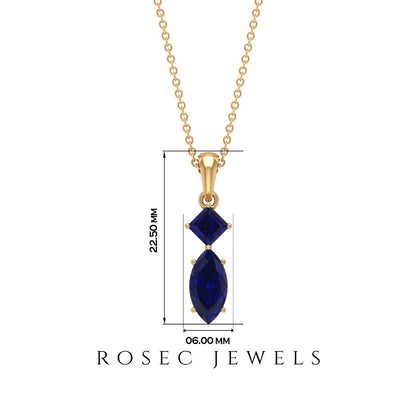 Lab Created Blue Sapphire Two Stone Pendant with Certificate