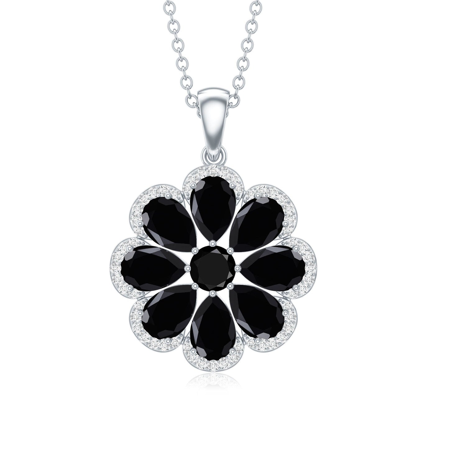 Certified Black Spinel Flower Necklace with Moissanite Halo