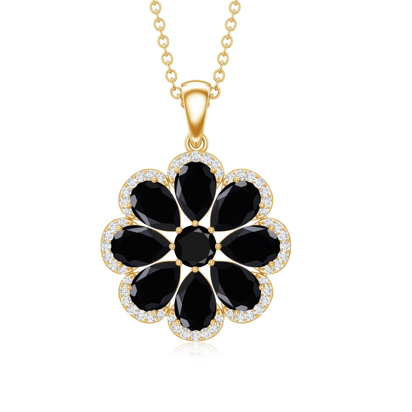 Certified Black Spinel Flower Necklace with Moissanite Halo