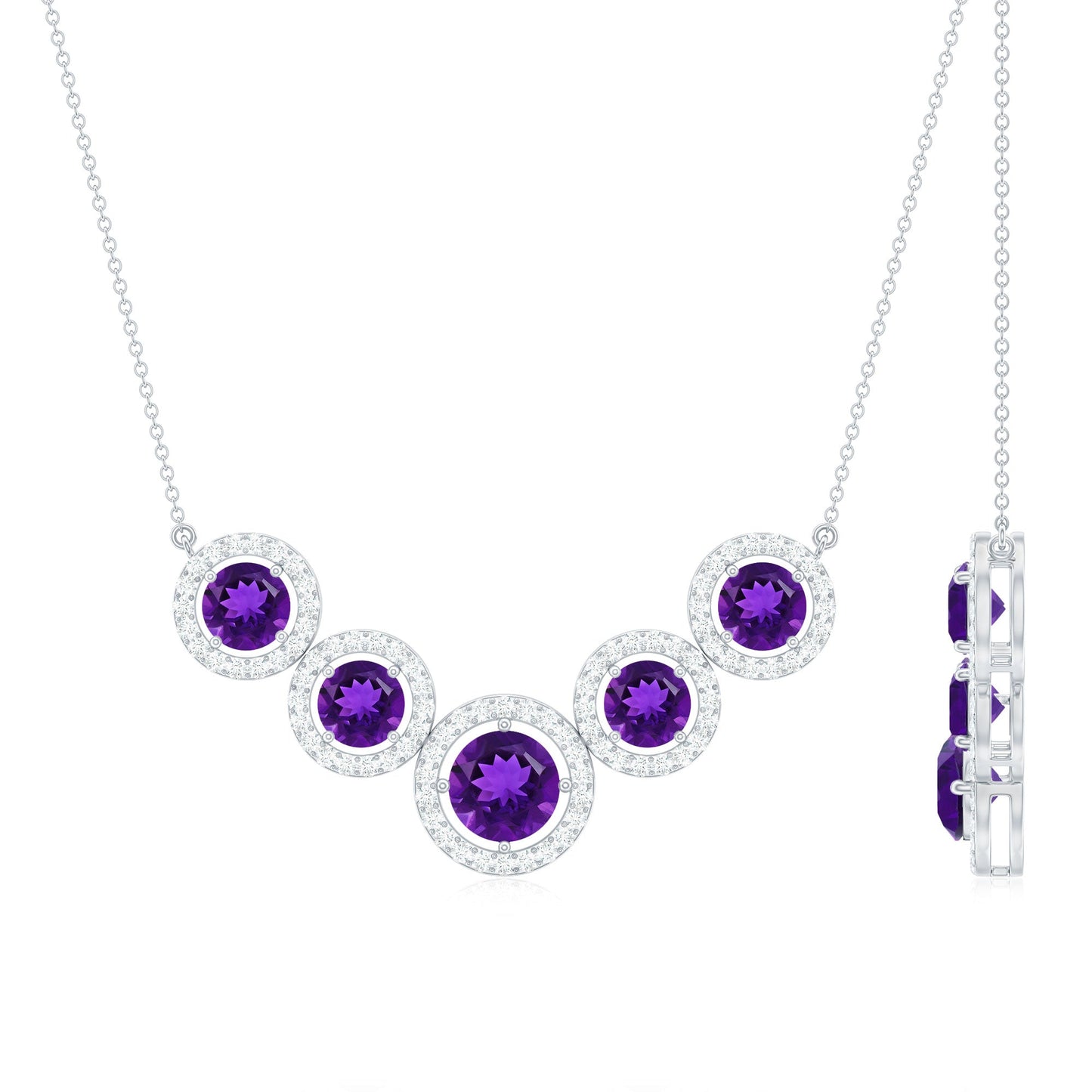 Natural Amethyst Bridal Necklace with Moissanite Halo