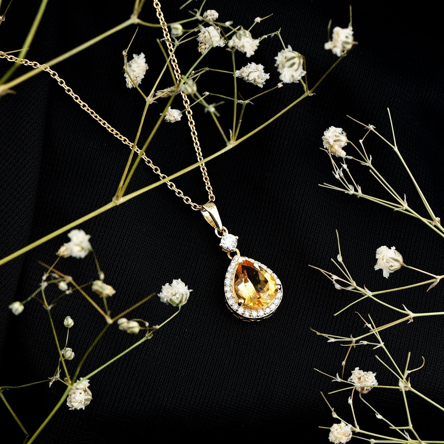 Certified 2 Carat Citrine Teardrop Pendant Necklace with Diamond Halo