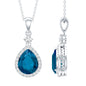 1.75 Carat London Blue Topaz Teardrop Necklace with Moissanite Halo