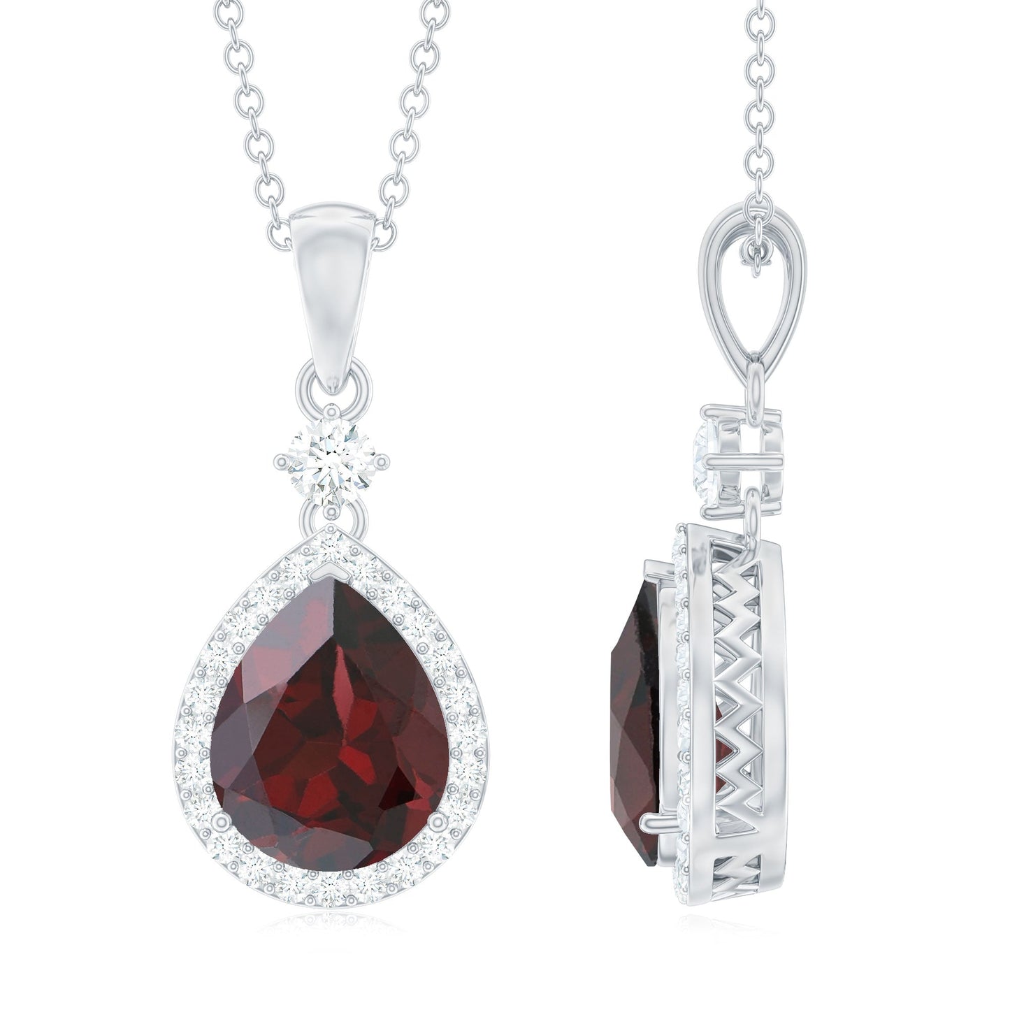 Pear Shape 4 CT Garnet Wedding Necklace with Diamond Halo