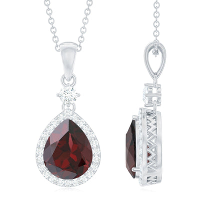 Pear Shape 4 CT Garnet Wedding Necklace with Diamond Halo