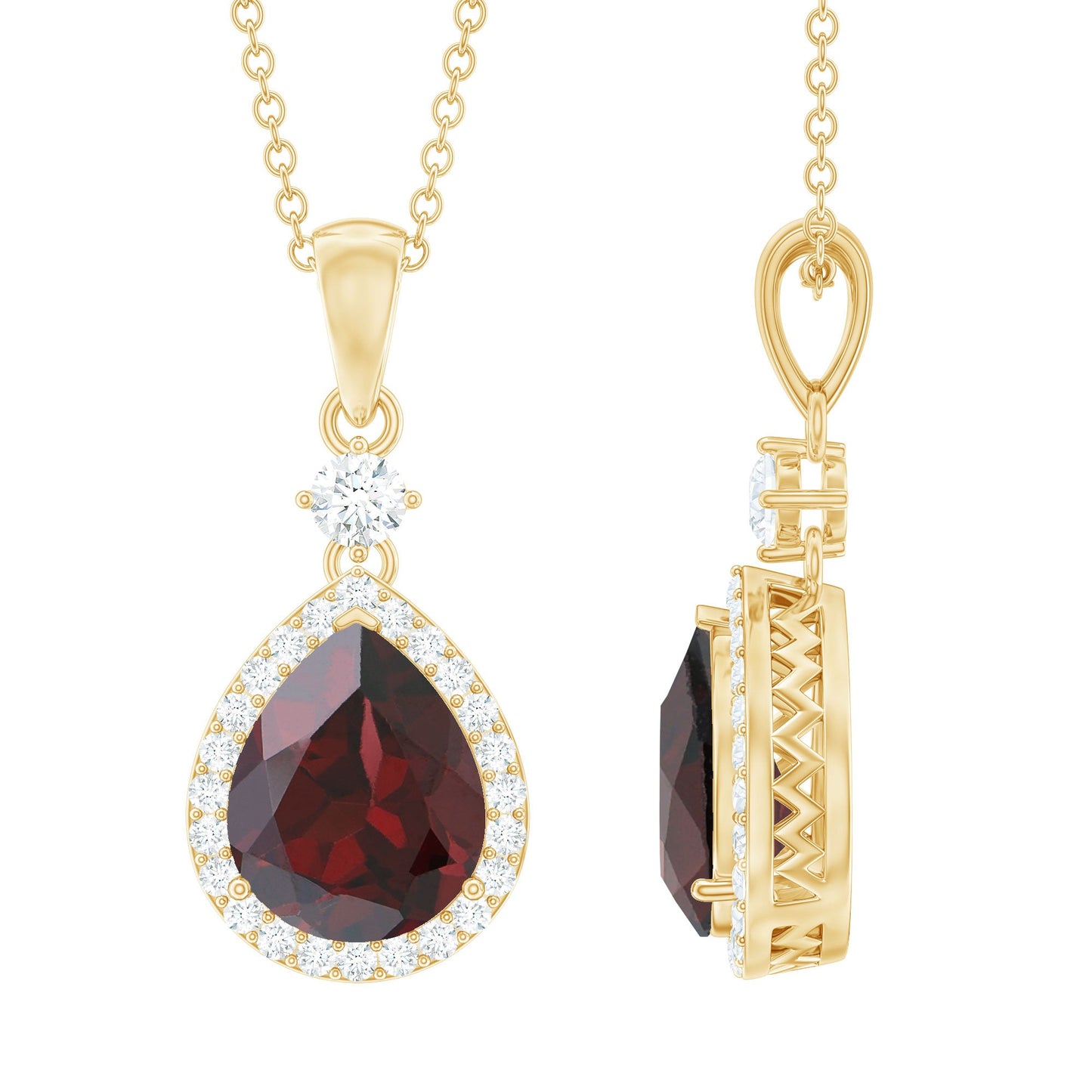 Pear Shape 4 CT Garnet Wedding Necklace with Diamond Halo