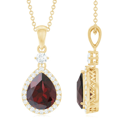 Pear Shape 4 CT Garnet Wedding Necklace with Diamond Halo