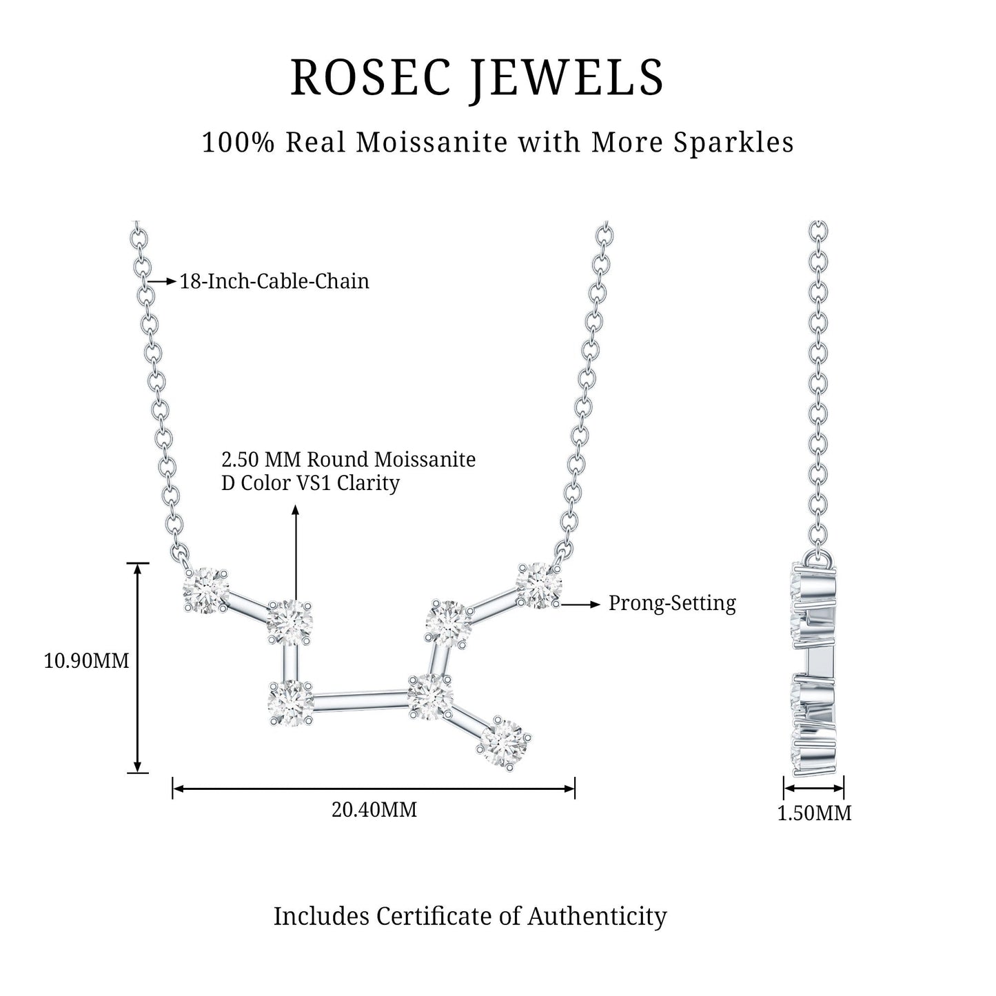 Moissanite Virgo Zodiac Constellation Necklace