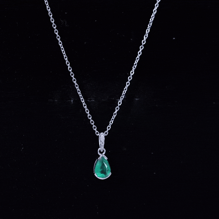 Pear Cut Emerald Solitaire Pendant with Diamond Accent Bail