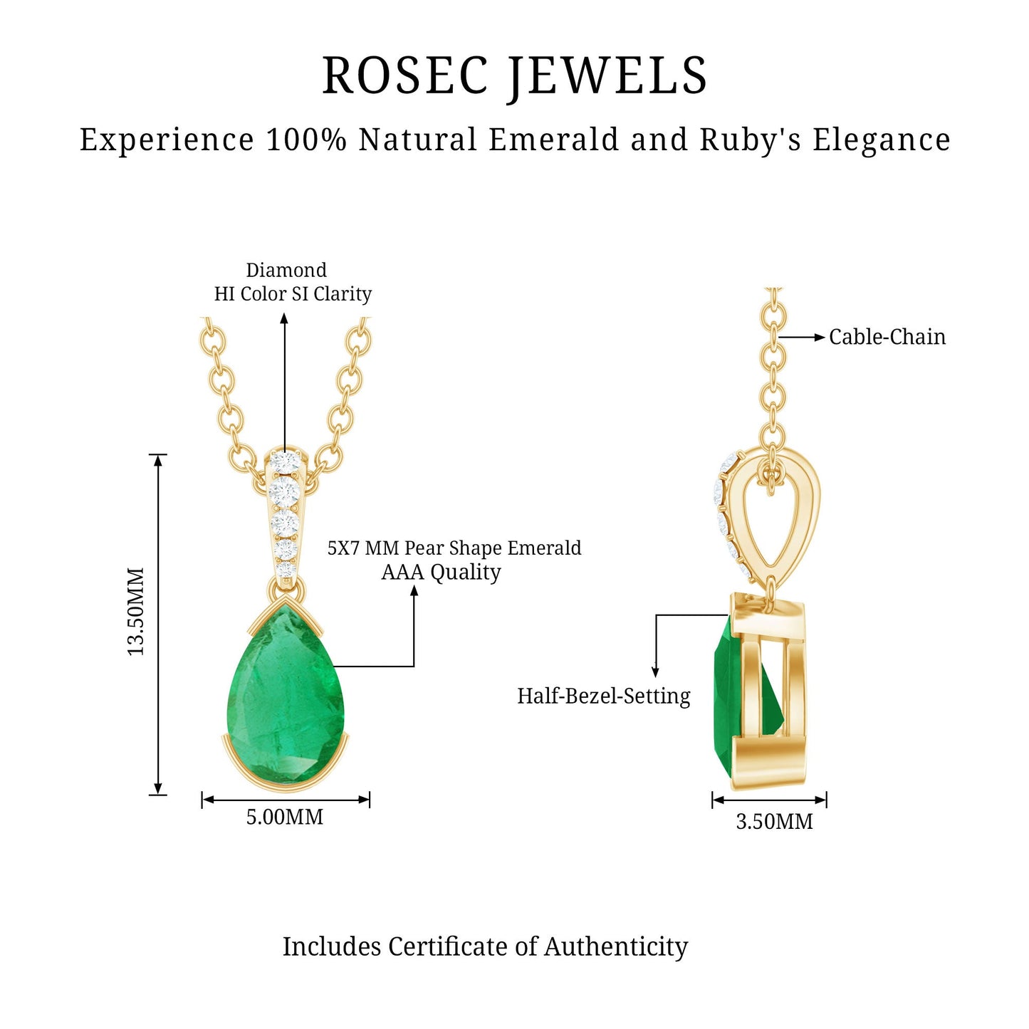 Pear Cut Emerald Solitaire Pendant with Diamond Accent Bail