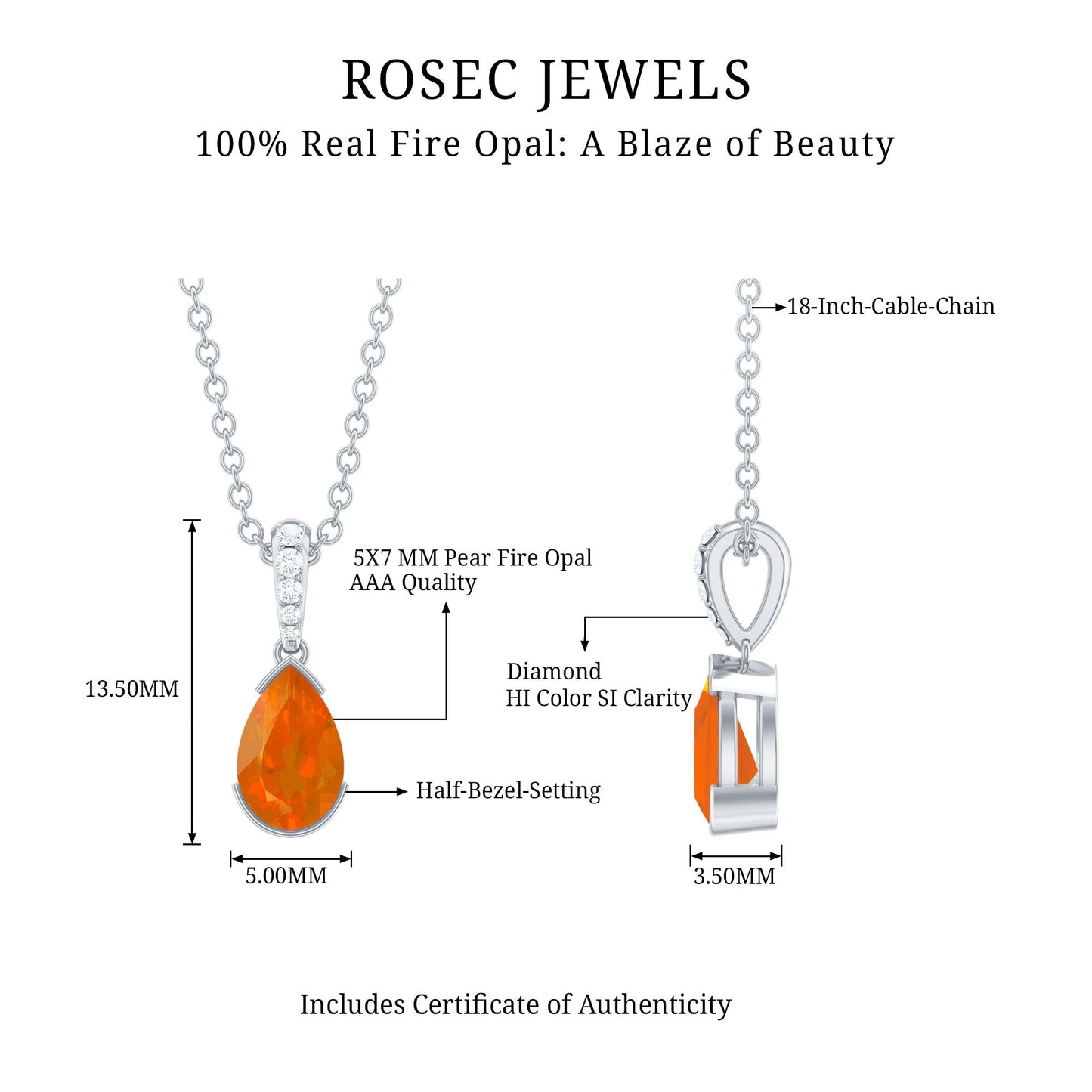 Pear Shaped Fire Opal Solitaire Pendant with Diamond Accent Bail