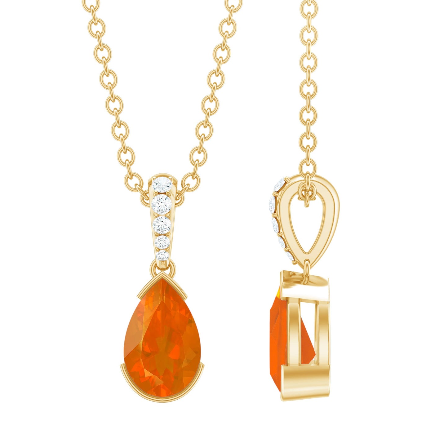 Pear Shaped Fire Opal Solitaire Pendant with Diamond Accent Bail
