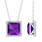 Princess Cut 1.5 Carat Amethyst Solitaire Necklace in Sterling Silver