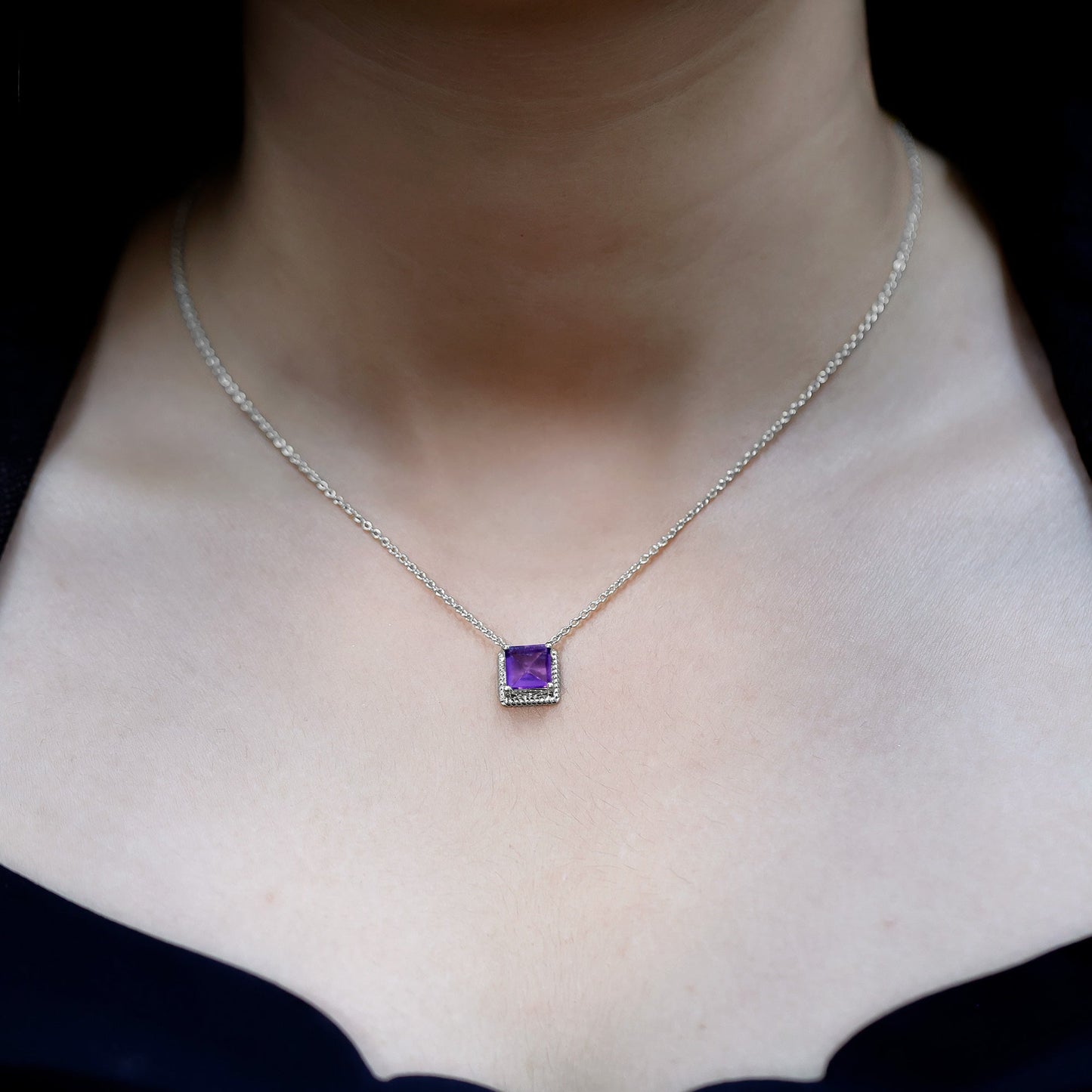 Princess Cut 1.5 Carat Amethyst Solitaire Necklace in Sterling Silver