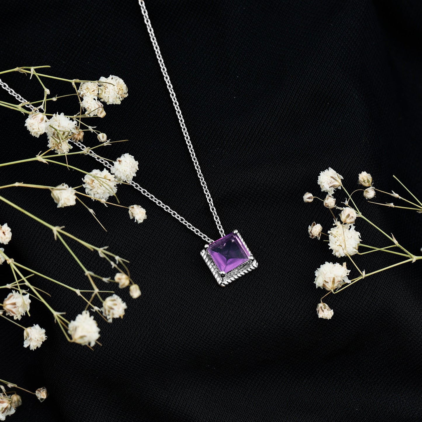 Princess Cut 1.5 Carat Amethyst Solitaire Necklace in Sterling Silver