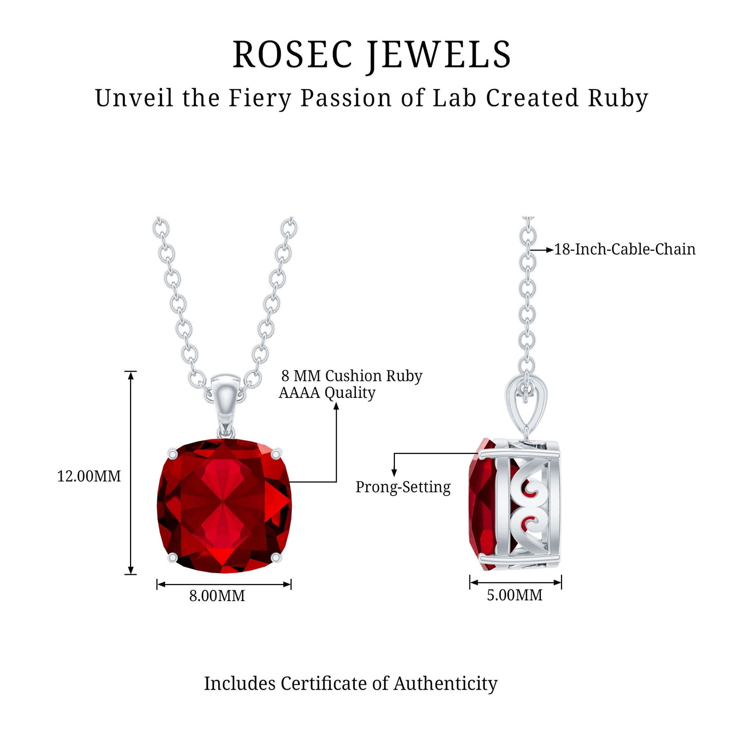 2 Carat Lab Created Ruby Solitaire Necklace With Chain