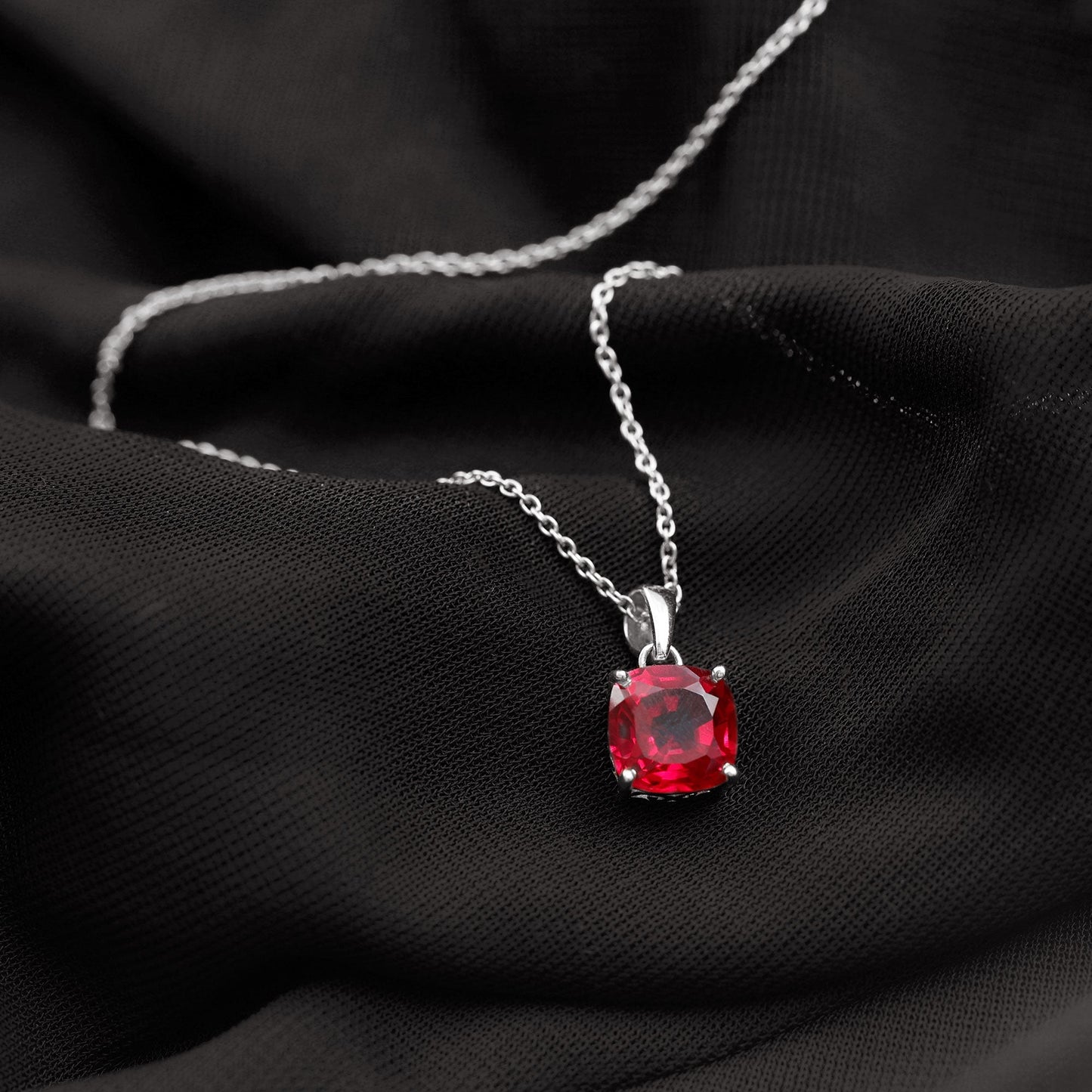 2 Carat Lab Created Ruby Solitaire Necklace With Chain