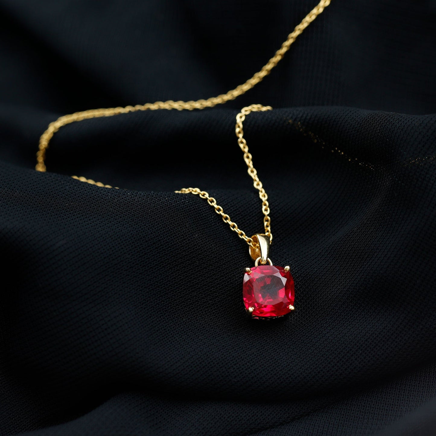 2 Carat Lab Created Ruby Solitaire Necklace With Chain