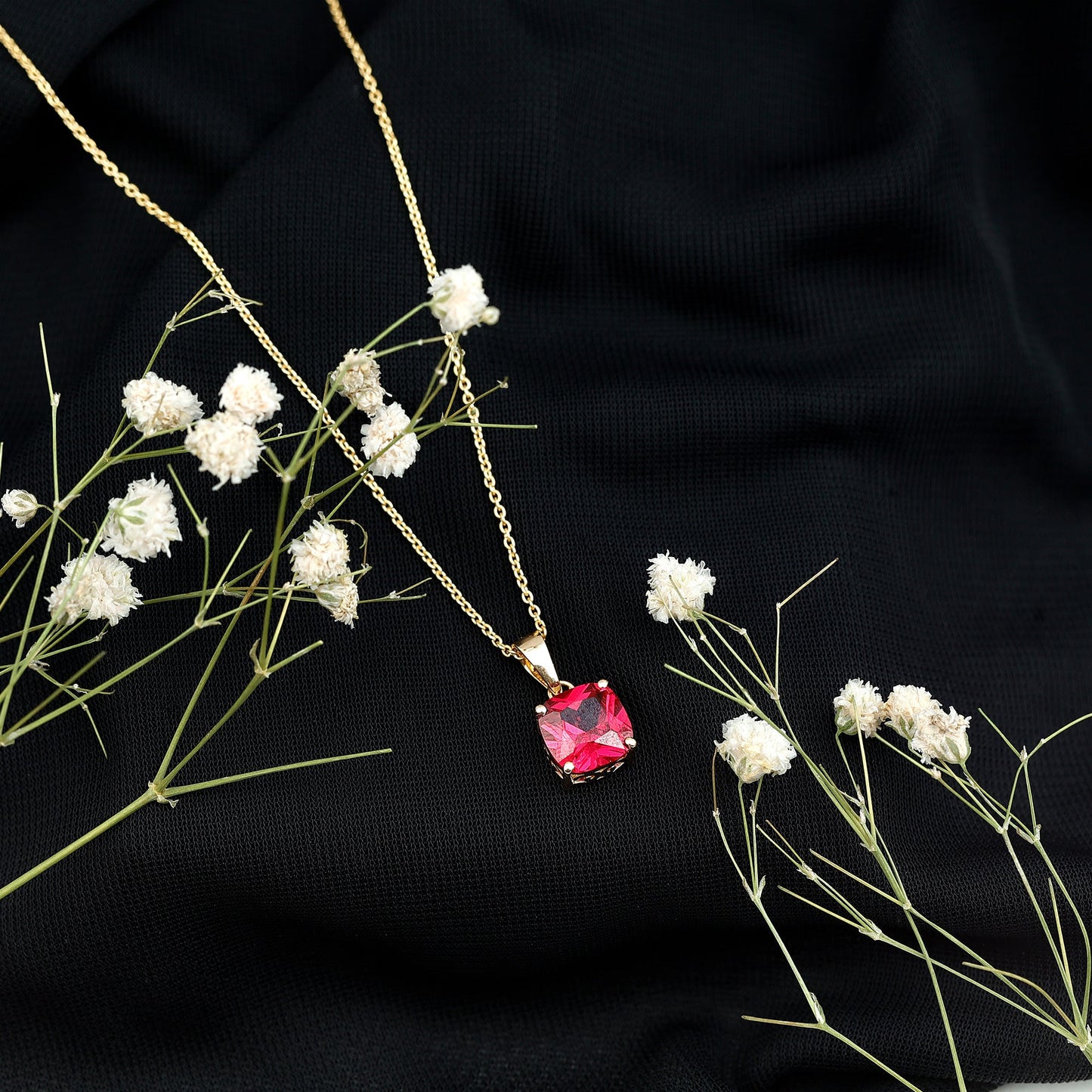 2 Carat Lab Created Ruby Solitaire Necklace With Chain