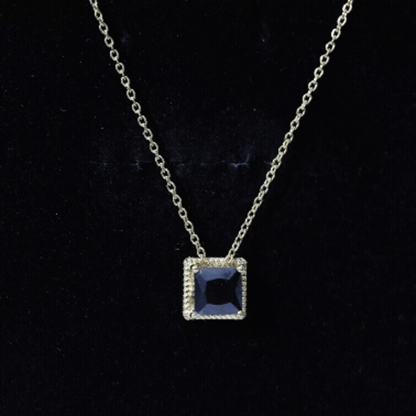 3 Carat Princess Cut Lab Created Black Diamond Necklace with Silver Chain