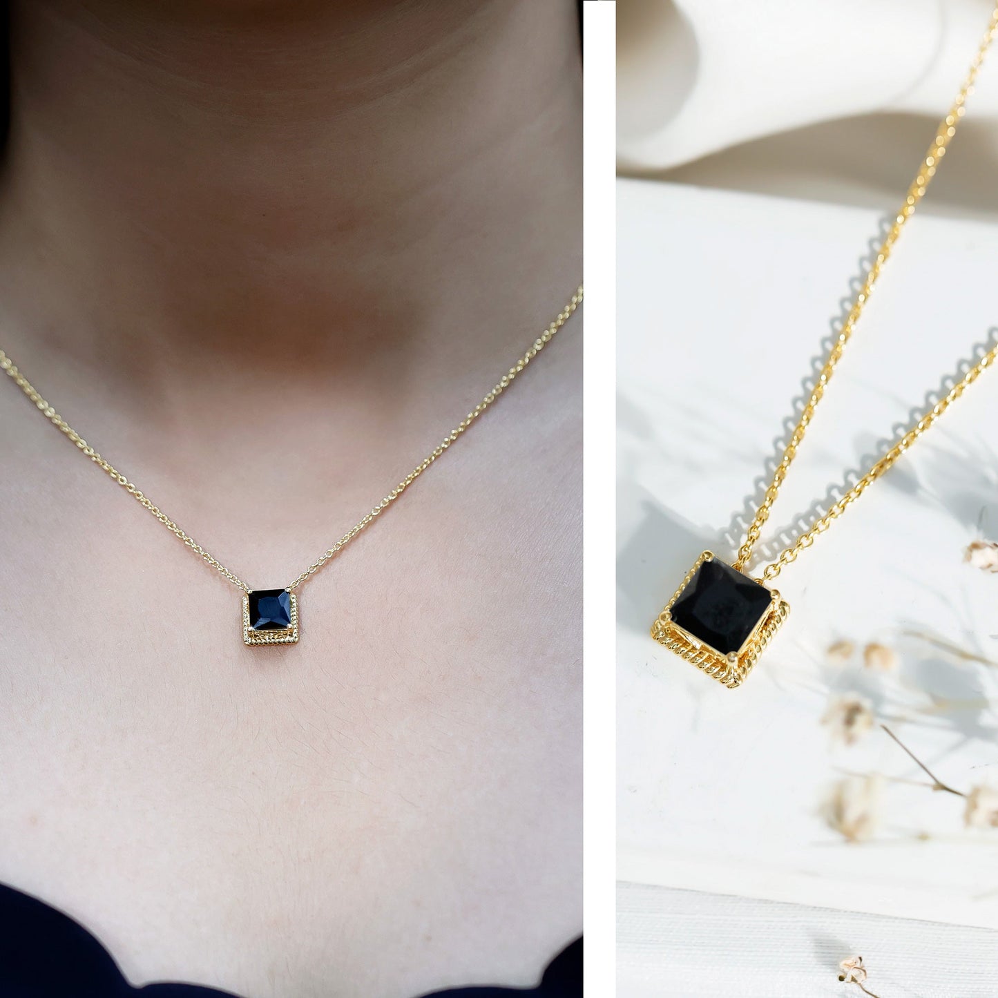 3 Carat Princess Cut Lab Created Black Diamond Necklace with Silver Chain