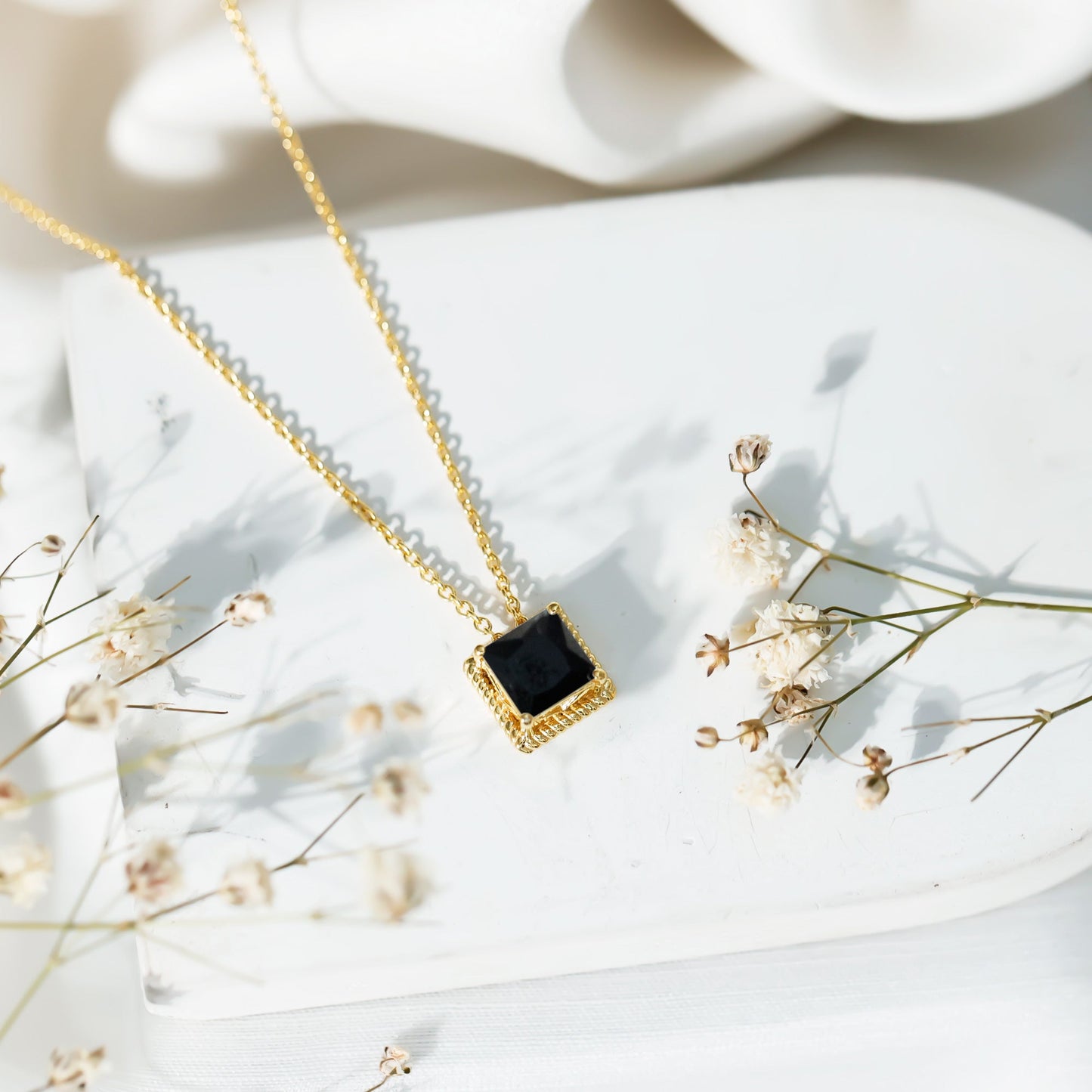 3 Carat Princess Cut Lab Created Black Diamond Necklace with Silver Chain