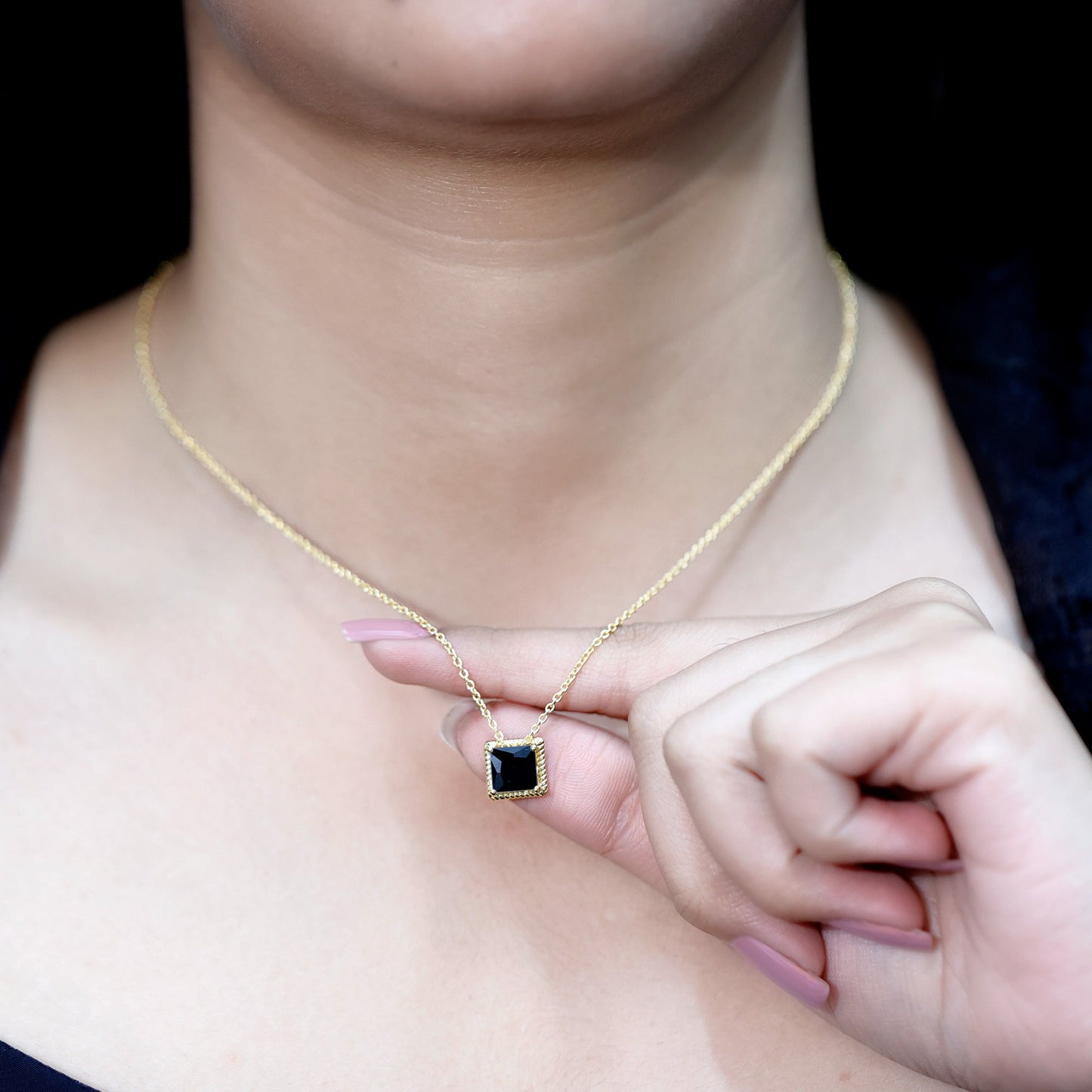 3 Carat Princess Cut Lab Created Black Diamond Necklace with Silver Chain