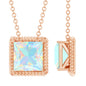 2 Carat Princess Cut Ethiopian Opal Solitaire Necklace with Rope Frame