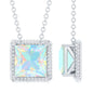 2 Carat Princess Cut Ethiopian Opal Solitaire Necklace with Rope Frame