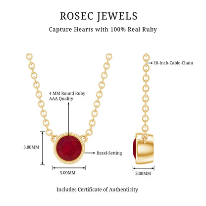 Bezel Set Round Ruby Solitaire Necklace