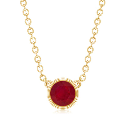 Bezel Set Round Ruby Solitaire Necklace