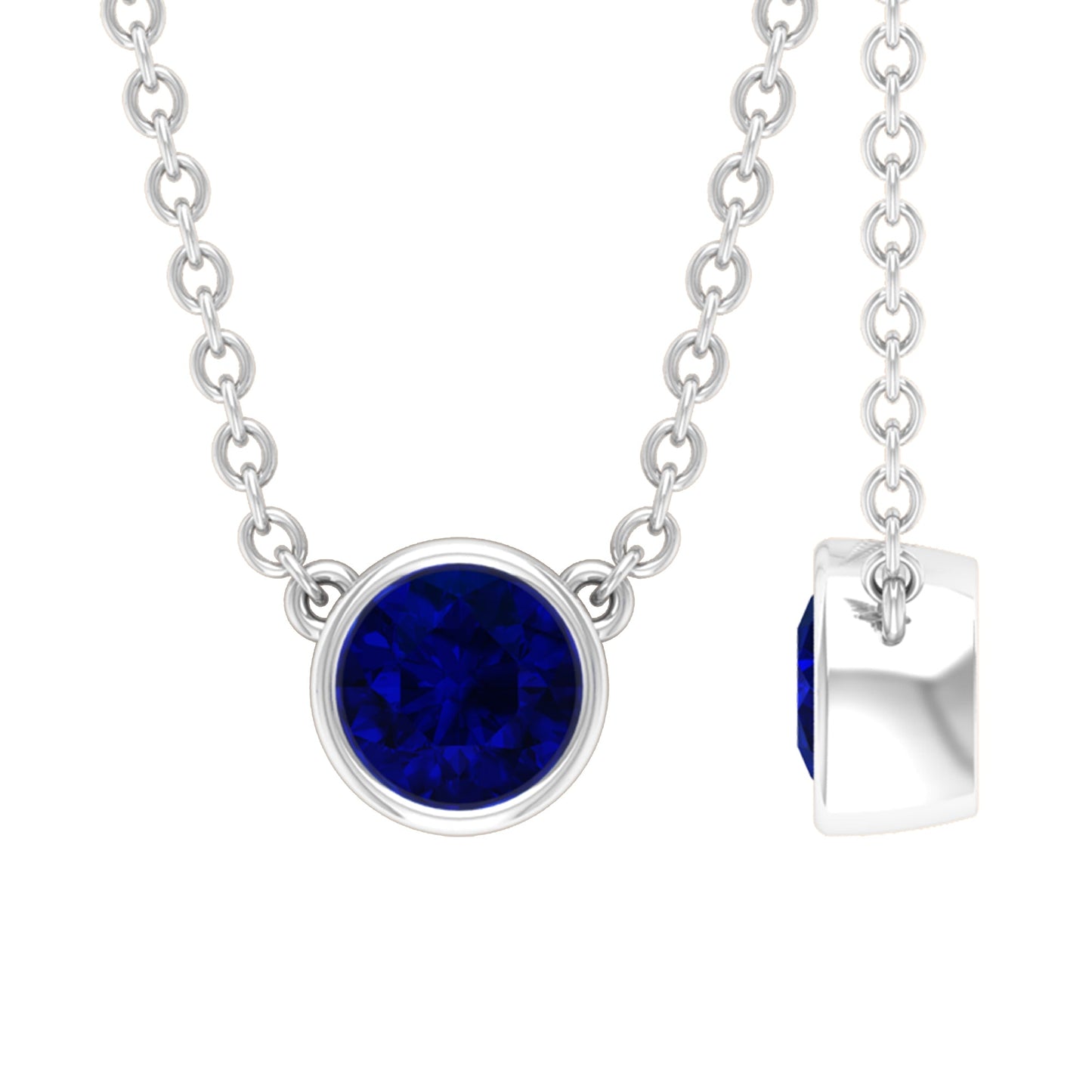 0.4 Carat Bezel Set Round Blue Sapphire Solitaire Necklace