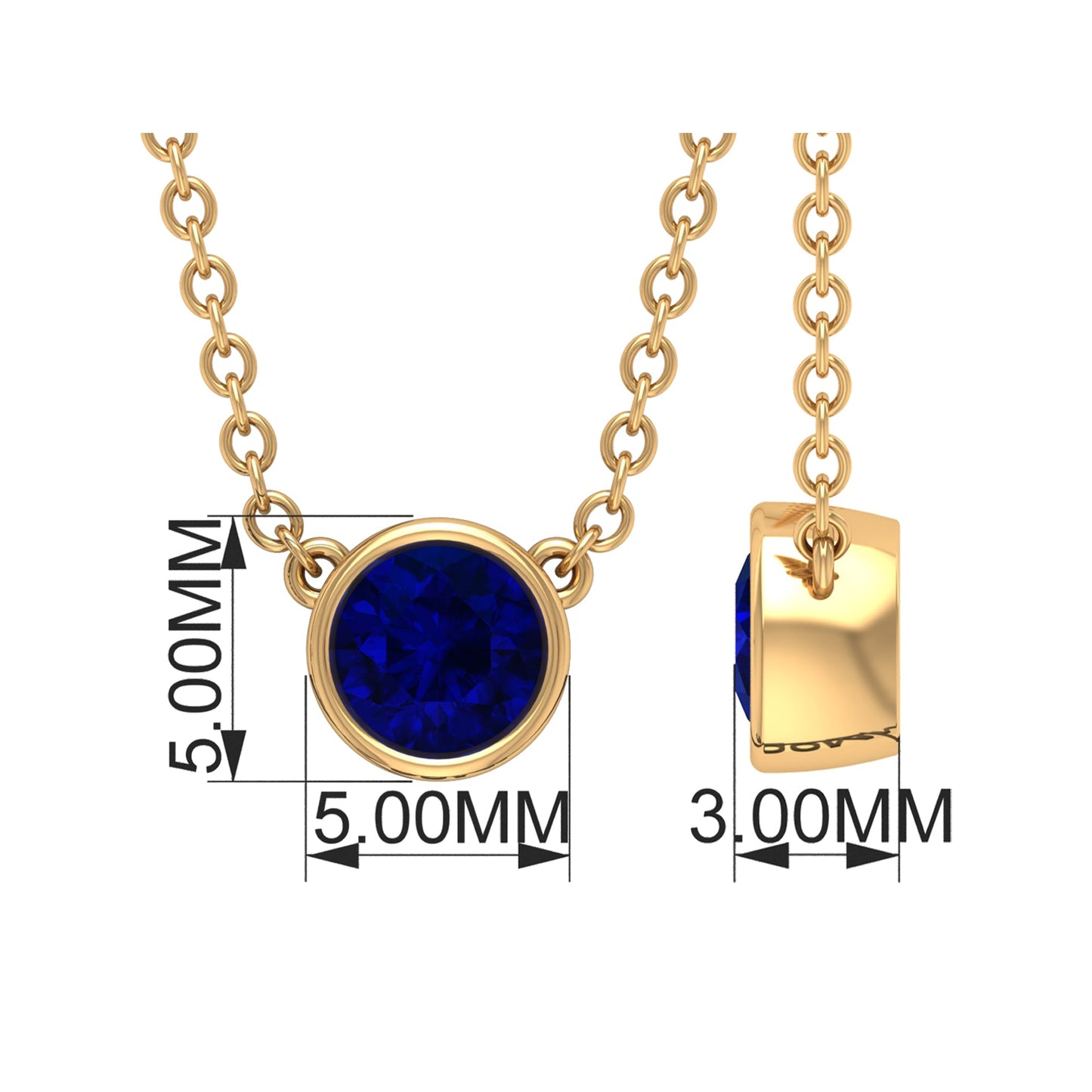 0.4 Carat Bezel Set Round Blue Sapphire Solitaire Necklace