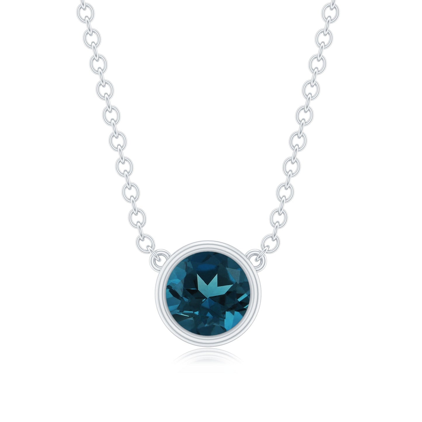 0.6 Carat Round London Blue Topaz Solitaire Necklace in Bezel Setting