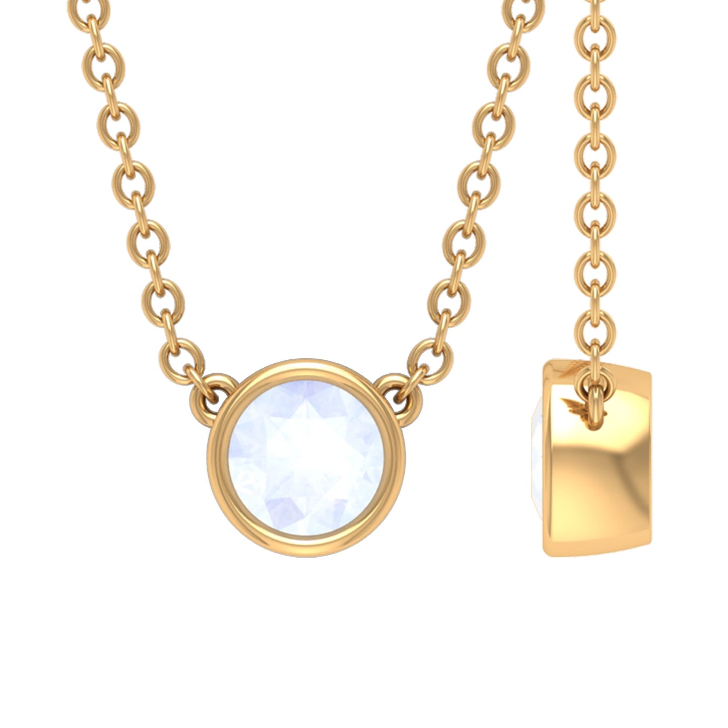 Bezel Set Round Cut Solitaire Moonstone Necklace