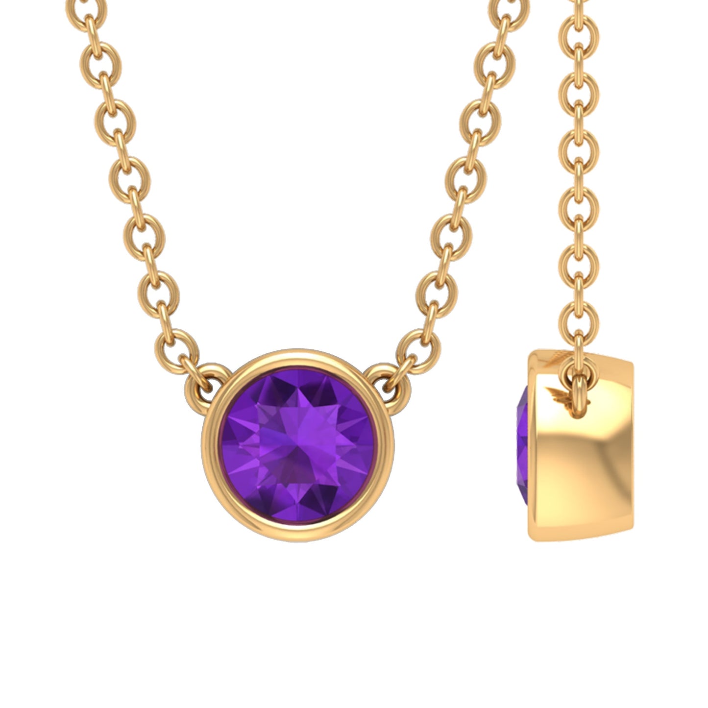 Bezel Set Round Amethyst Solitaire Necklace