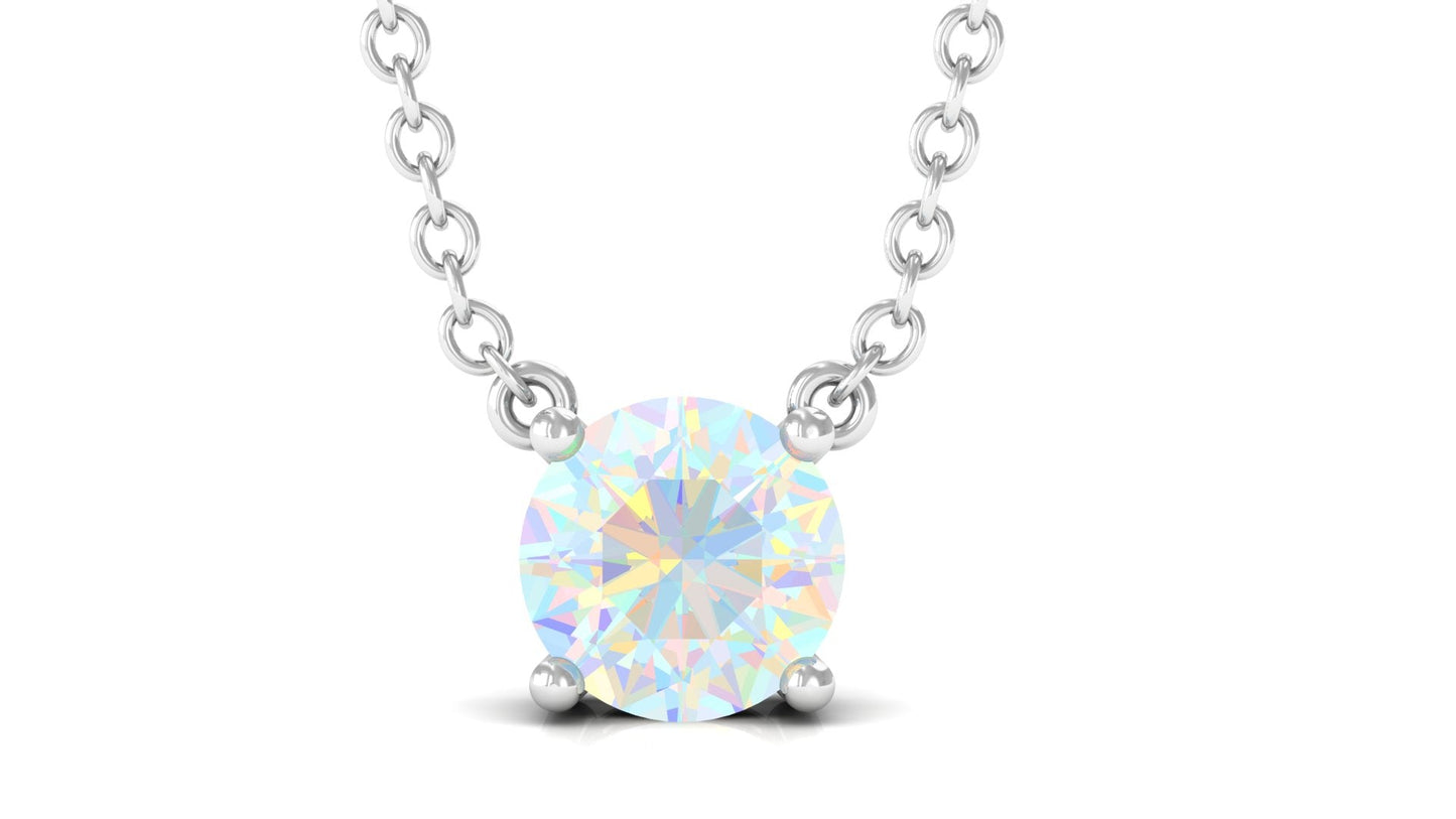 0.5 Carat Round Shape Ethiopian Opal Solitaire Necklace in Prong Setting