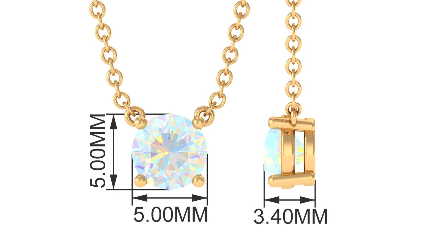 0.5 Carat Round Shape Ethiopian Opal Solitaire Necklace in Prong Setting
