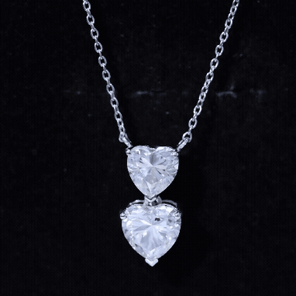 Certified Moissanite Double Heart Necklace in Prong Setting
