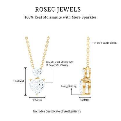 Certified Moissanite Double Heart Necklace in Prong Setting