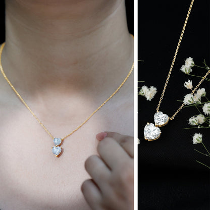 Certified Moissanite Double Heart Necklace in Prong Setting
