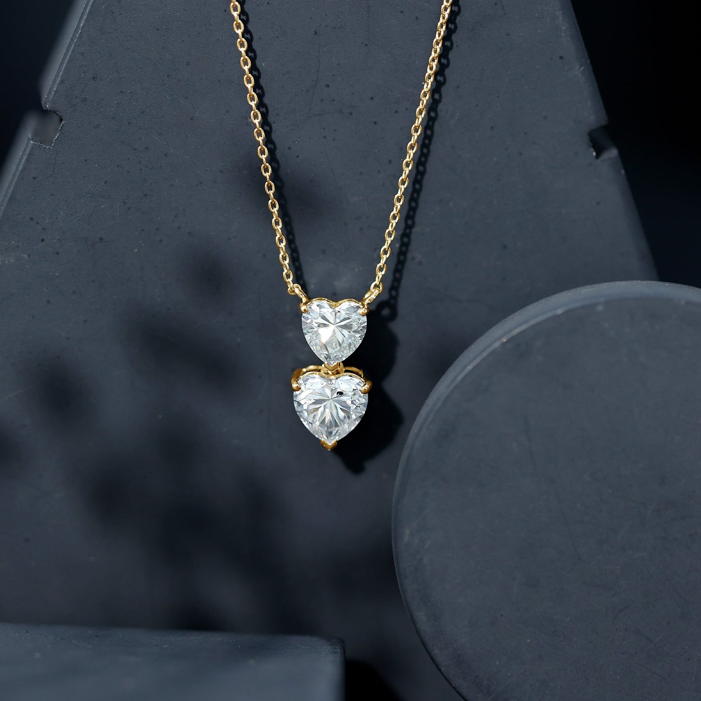 Certified Moissanite Double Heart Necklace in Prong Setting