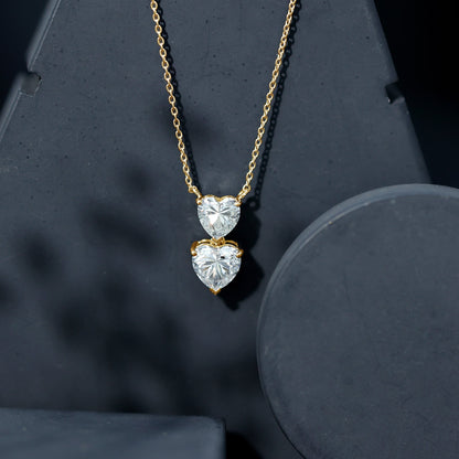 Certified Moissanite Double Heart Necklace in Prong Setting