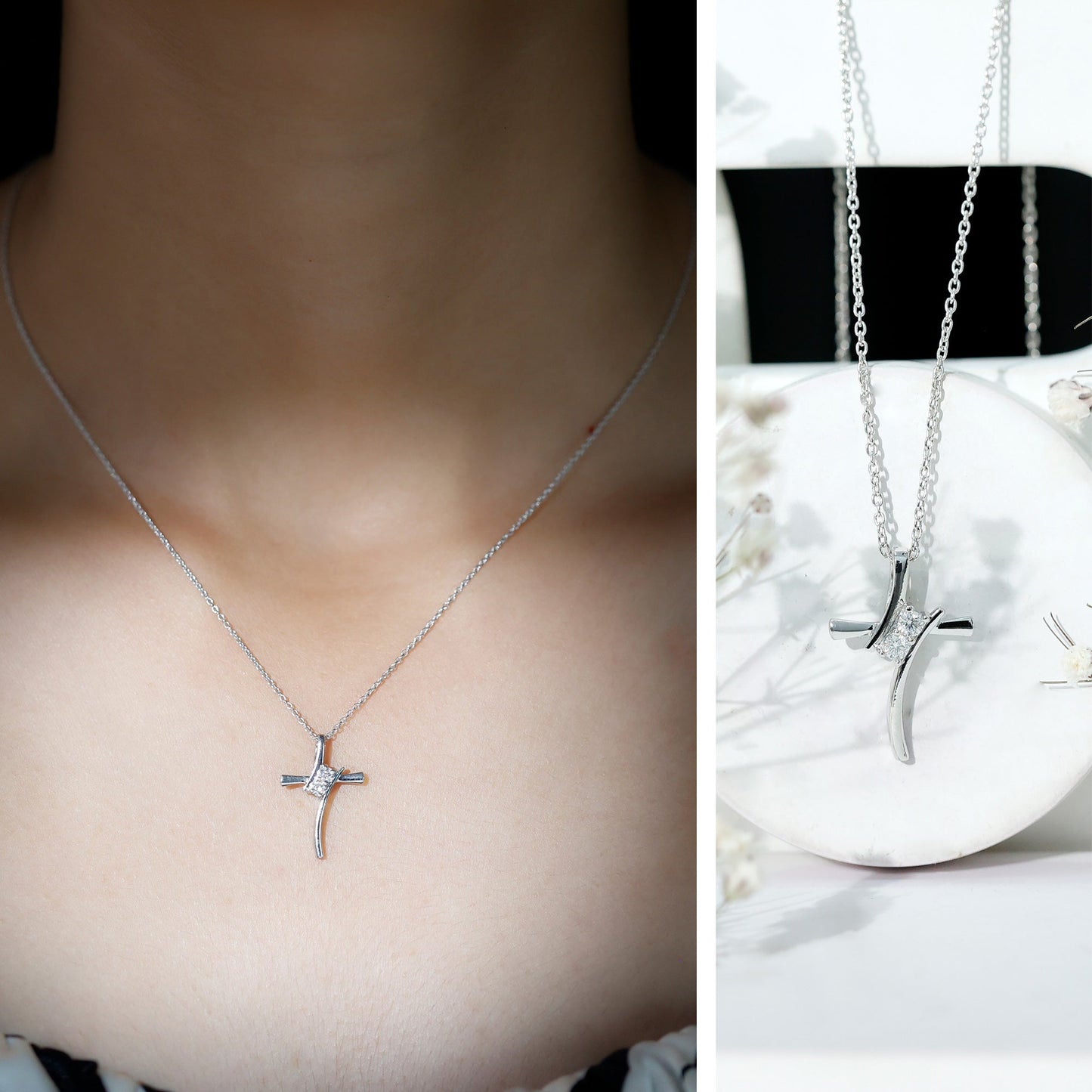 Certified Moissanite Cross Pendant Necklace in sterling Silver